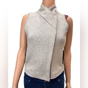 Vince Light Gray Cowl Neck Polyester Blend Asymetrical Zipper Vest Large